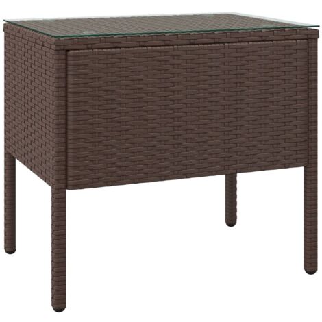 Mesa auxiliar para interior y exterior 53 x 37 x 48 cm poliratán marrón y cristal templado DEC032468
