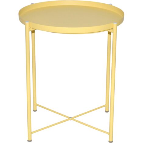 Mesa auxiliar para plantas con estructura de acero y tablero de metal amarillo de color y diseño Ø47 cm altura 53 cm DEC050093