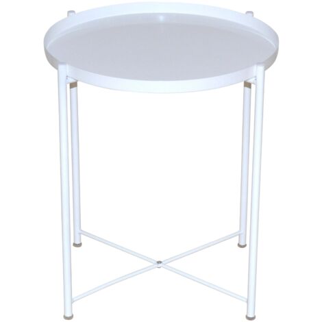 Mesa auxiliar para plantas con estructura de acero y tablero de metal blanco coloreado y diseño Ø47 cm altura 53 cm DEC050090