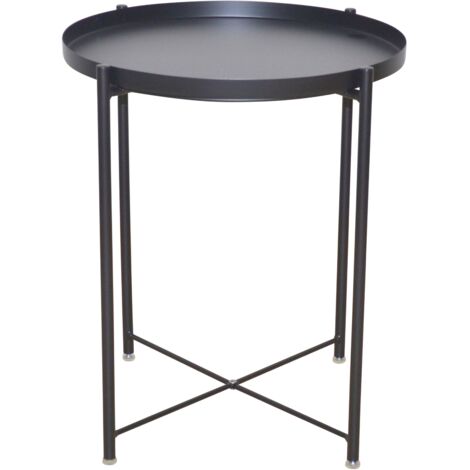 Mesa auxiliar para plantas con estructura de acero y tablero de metal negro coloreado y diseño Ø47 cm altura 53 cm DEC050091