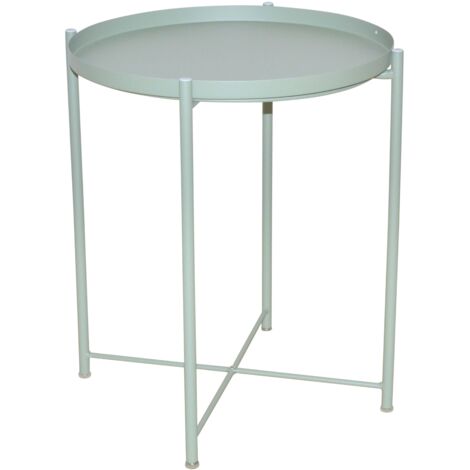 Mesa auxiliar para plantas con estructura de acero y tablero de metal verde coloreado y diseño Ø47 cm altura 53 cm DEC050092
