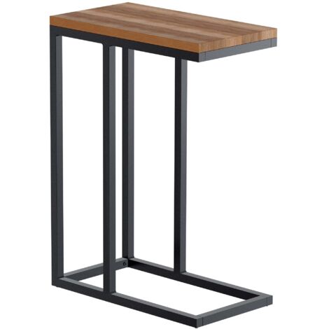 Mesa auxiliar rectangular en forma de C 46x25x63 cm madera color roble y metal con recubrimiento de polvo negro 100009135