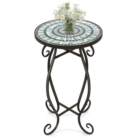 Mesa auxiliar redonda 30 x 30 x 50 cm diseño elegante soporte para plantas estilo vintage metal mosaico negro 200019524