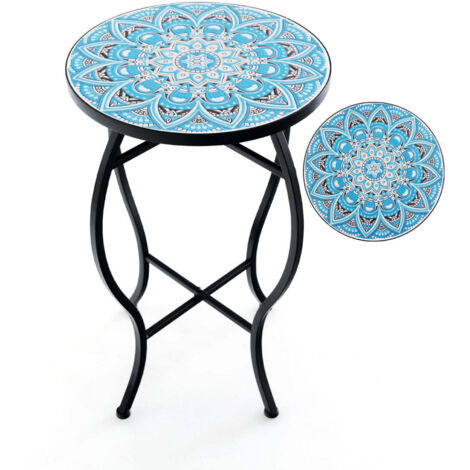 Mesa auxiliar redonda 35 x 54,5 cm diseño elegante soporte para plantas ambiente acogedor cerámica azul 200013693
