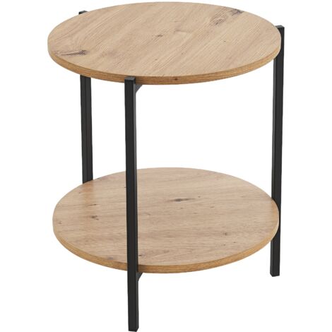 Mesa auxiliar redonda 50 x 40 cm negra y efecto madera 030008616