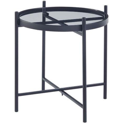 Mesa auxiliar redonda con cristal templado 46 x 42 cm estructura de metal negro 030010954
