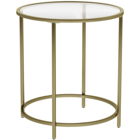Mesa auxiliar redonda con tablero de cristal templado 50 x 50 x 55 cm estructura de metal dorado mesa auxiliar consola mesita de noche mesa de salón o balcón robusta y estable decoración dorada 120007
