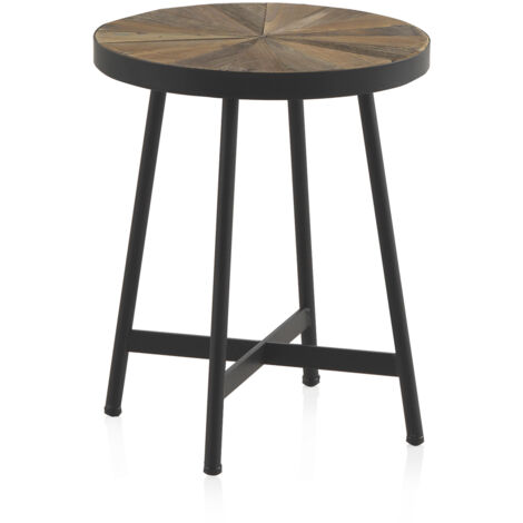 Mesa Auxiliar Redonda De Madera 40 Cm Con Base De Metal