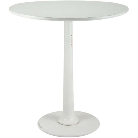 Mesa auxiliar redonda de madera blanca envejecida – Estilo rústico Ø 70 cm 100009182