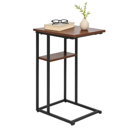 Mesa auxiliar Relaxdays, bandejas grande y pequeña, 60 x 40 x 30 cm, mesa para sofá y cama, metal y MDF, marrón/negro