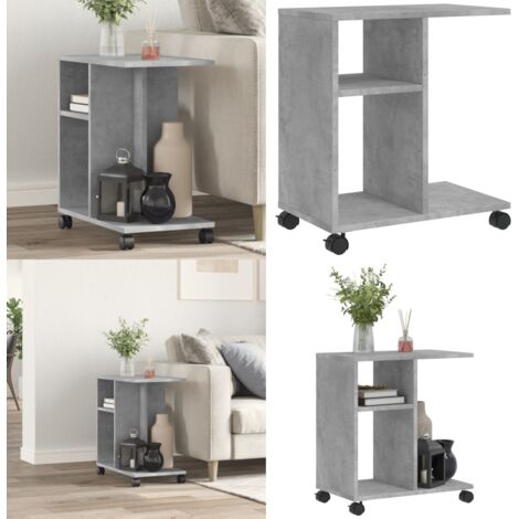Mesa auxiliar ruedas madera ingeniería gris hormigón 50x30x55cm - Mesa de centro - Mesa de madera