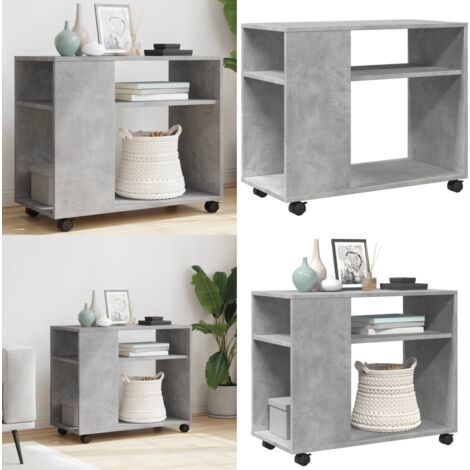 Mesa auxiliar ruedas madera ingeniería gris hormigón 70x35x60cm - Madera de ingeniería - Ruedas