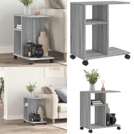 Mesa auxiliar ruedas madera ingeniería gris Sonoma 50x30x55 cm - Mesa de centro - Mesa de madera
