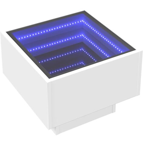 Mesa auxiliar salón mesa de centro con LED 40 x 40 x 30 cm madera contrachapada blanca DEC031288
