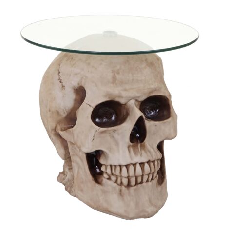 Mesa auxiliar Skull HWC-A19, mesa de cristal Mesa de salón Mesa de centro Mesa de centro, Poliresina Redonda Ø55cm Nature 040005048