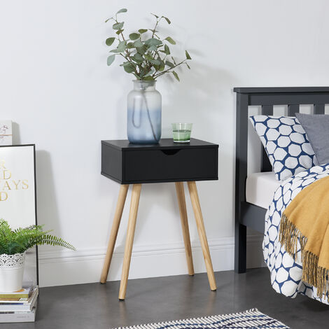 Mesa auxiliar Sörby rectangular con cajón aglomerado/pino 60 x 40 x 29,5 cm - Negro [en.casa]