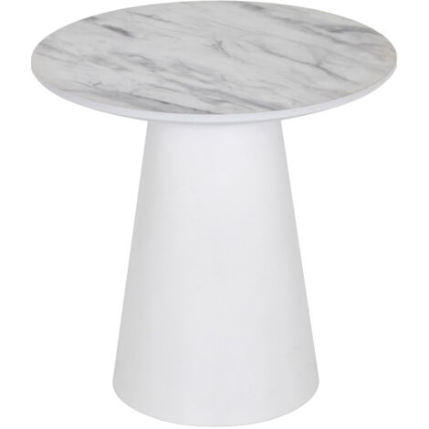 Mesa auxiliar SYLVIA con tablero de melamina de 25 mm efecto mármol y estructura de MDF blanca (Ø 50 x 50 cm) - MOG CASA