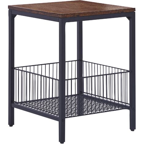 Mesa auxiliar tablero de partículas madera oscura negro 40 x 40 cm cesta de alambre almacenaje industrial moderno sala de estar dormitorio Kenner