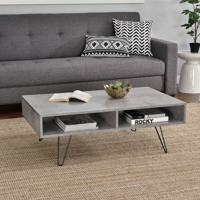 

Mesa auxiliar - Tablero: MDF - Estructura: Metal - salón - 100cm x 60cm x 35cm - aspecto de hormigón - patas horquillas - 2 baldas de almacenamiento
