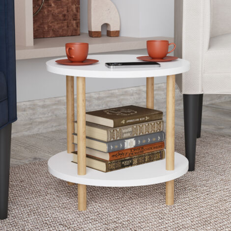 Mesa auxiliar Ves con estante 49xØ42 cm - Blanco [en.casa]
