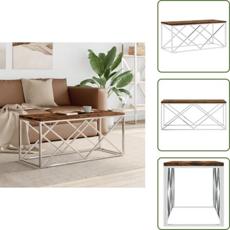 Mesa auxiliar - vidaXL Mesa de centro acero inoxidable y madera maciza reciclada - Mesa de salón