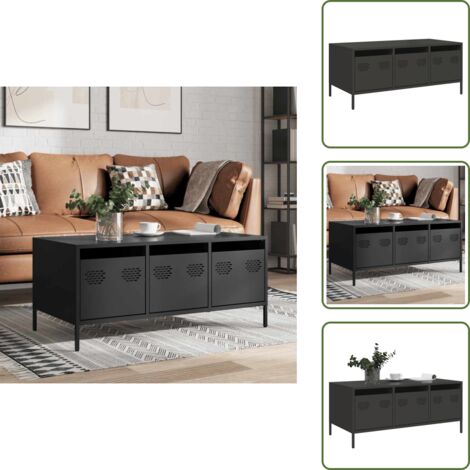 Mesa auxiliar - vidaXL Mesa de centro acero laminado en frío negro 101,5x50x43,5 cm - Almacenamiento