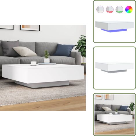 Mesa auxiliar - vidaXL Mesa de centro con luces LED blanco 100x100x31 cm - Mesita de centro