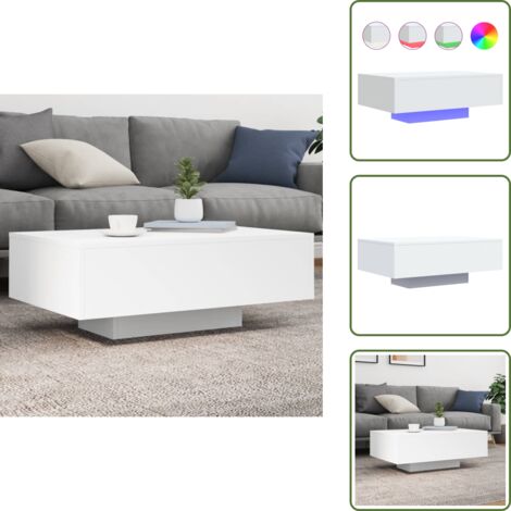 Mesa auxiliar - vidaXL Mesa de centro con luces LED blanco 85x55x31 cm - Mesita de centro