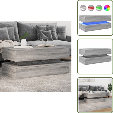 Mesa auxiliar - vidaXL Mesa de centro con luces LED gris Sonoma 90x50x40 cm - Mesita de centro