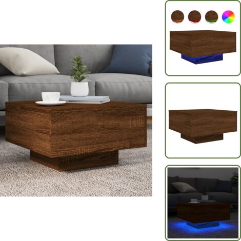 Mesa auxiliar - vidaXL Mesa de centro con luces LED roble marrón 55x55x31 cm - Mesita de centro