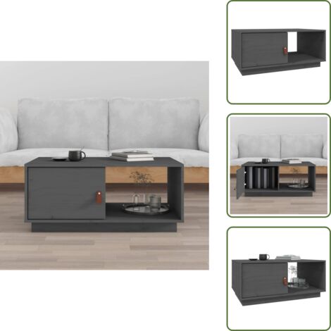 Mesa auxiliar - vidaXL Mesa de centro de madera maciza de pino gris 80x50x35,5 cm - Almacenamiento