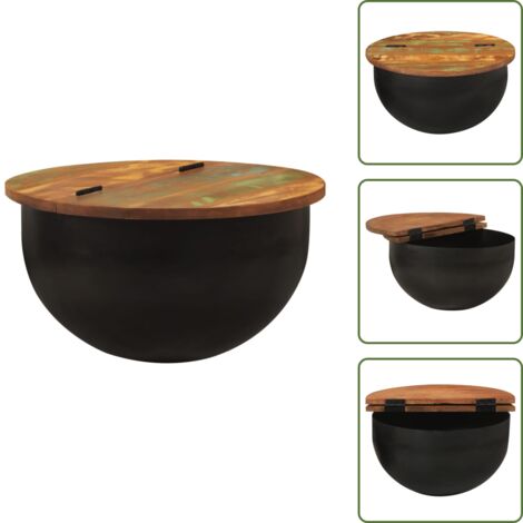Mesa auxiliar - vidaXL Mesa de centro de madera maciza reciclada negra 50x27 cm - Mesita de sofá