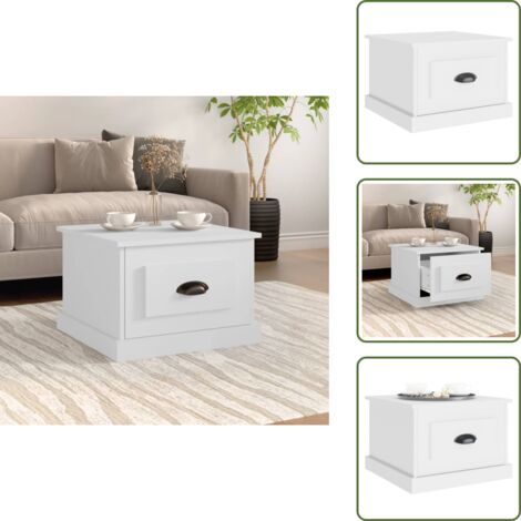 Mesa auxiliar - vidaXL Mesa de centro madera contrachapada blanco 50x50x35 cm - Mesa de centro con cajón