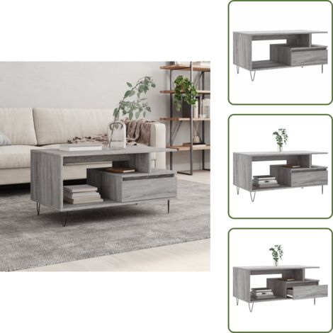 Mesa auxiliar - vidaXL Mesa de centro madera contrachapada gris Sonoma 90x49x45 cm - Almacenamiento