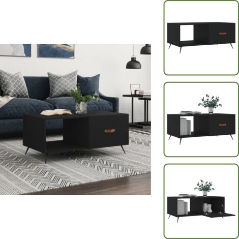 Mesa auxiliar - vidaXL Mesa de centro madera contrachapada negro 90x50x40 cm - Almacenamiento