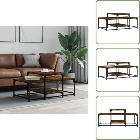 Mesa auxiliar - vidaXL Mesa de centro madera de ingeniería roble ahumado 102x60x45 cm - Almacenamiento