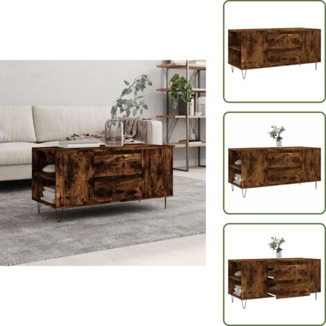 Mesa auxiliar - vidaXL Mesa de centro madera ingeniería roble ahumado 102x44,5x50 cm - Almacenamiento