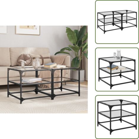 Mesa auxiliar - vidaXL Mesa de centro superficie de vidrio 2 uds acero 50x50x45 cm - Mesa de centro con superficie de vidrio