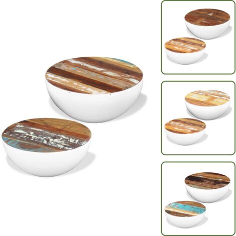 Mesa auxiliar - vidaXL Set mesa de centro forma cuenco 2 uds madera maciza reciclada - Mesa de salón