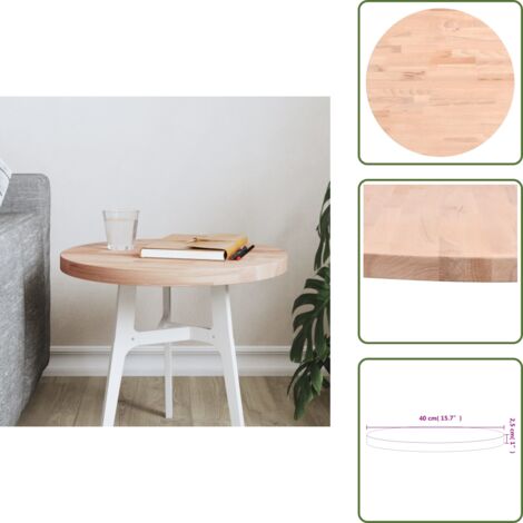 Mesa auxiliar - vidaXL Tablero redondo de madera maciza de haya Ø40x2,5 cm - Superficie de mesa