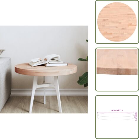 Mesa auxiliar - vidaXL Tablero redondo de madera maciza de haya Ø50x4 cm - Superficie de mesa