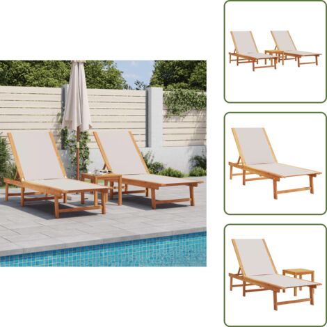 Mesa auxiliar - vidaXL Tumbonas 2 uds con mesa madera maciza acacia y textileno gris - Tumbona de jardín