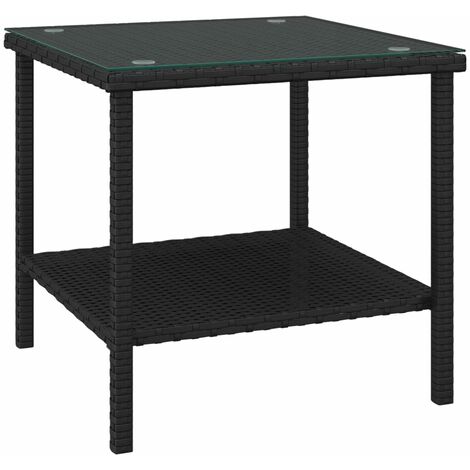 Mesa auxiliar vidrio templado ratán sintético negro 45x45x45 cm vidaXL