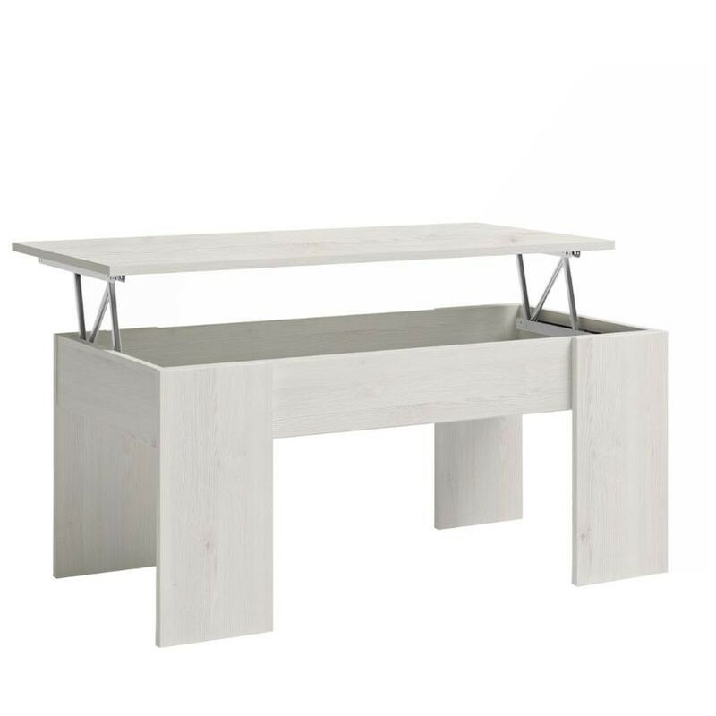 

Mesa Baja Centro elevable salón Comedor Color Blanco Nordic (con veta) 100x45x50 cm