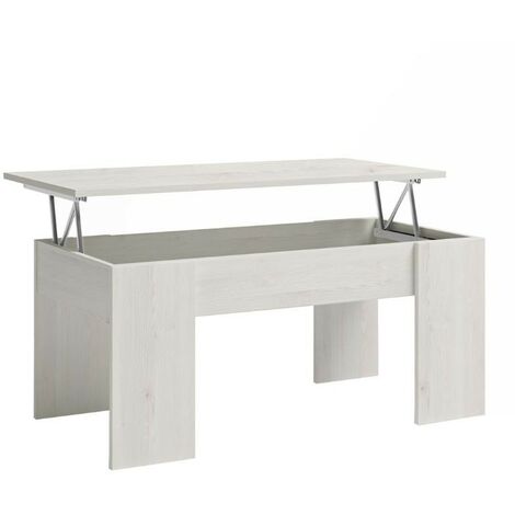 Mesa Baja Centro elevable salón Comedor Color Blanco Nordic (con veta) 100x45x50 cm