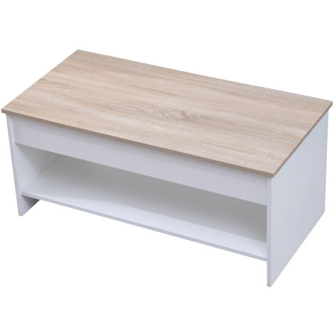 Mesa baja con tapa elevable blanca y madera HEDDA