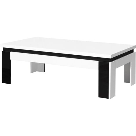 Mesa baja LINA blanca y negra brillante – 125 x 42 x 65 cm