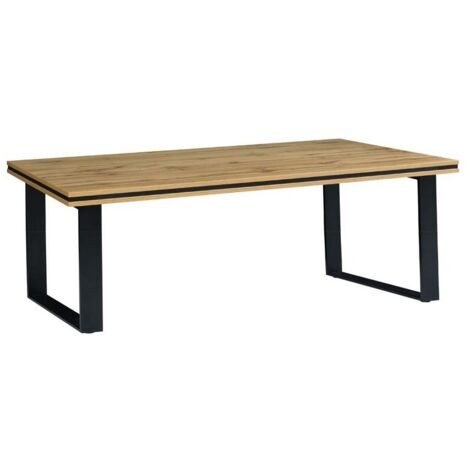 Mesa baja MALAGA - Color roble Wotan y metal - 135 x 70 x 45 cm
