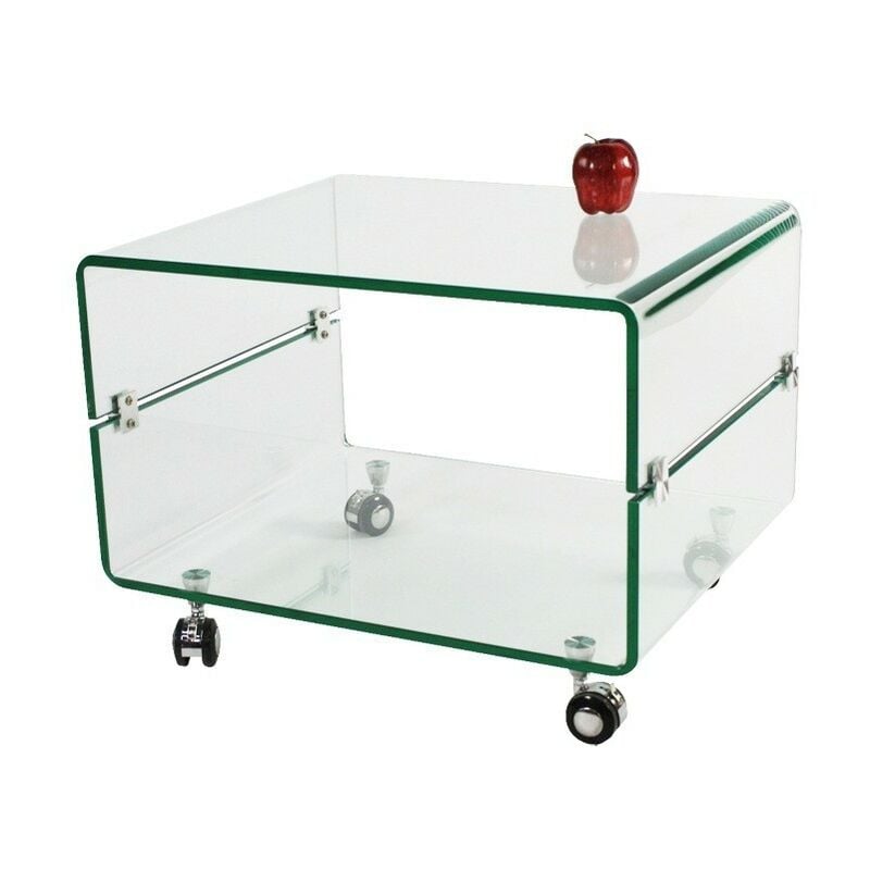 

Mesa MELBOURNE, cristal curvado, ruedas, 60x40 cms