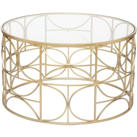 Mesa baja «Suite» - tablero de vidrio templado - dorado D71 cm - Atmosphera créateur d'intérieur